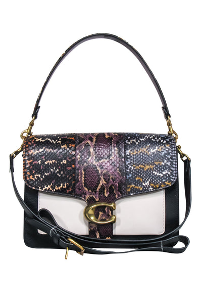 Current Boutique-Coach - Black Pebbled Leather w/ Ivory & Multi Color Snake Embossed Shoulder Bag