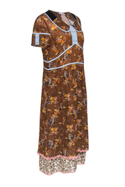 Current Boutique-Coach - Brown Dog & Floral Print Prairie Midi Dress Sz 8