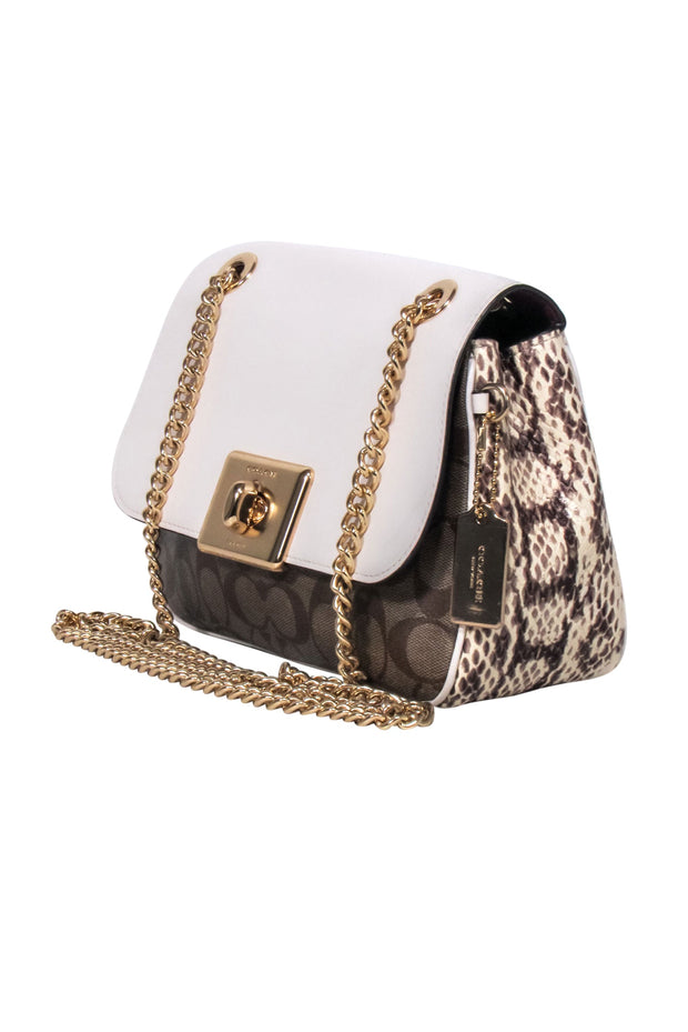Current Boutique-Coach - Cream & Tan Monogram Lock front Crossbody Bag