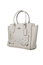 Current Boutique-Coach - Ivory Saffiano Leather Embellished Front Satchel Bag