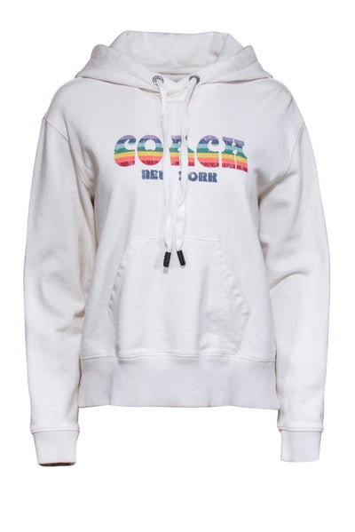 Current Boutique-Coach - Ivory w/ Rainbow Graphic Logo Hooded Sweatshirt Sz S