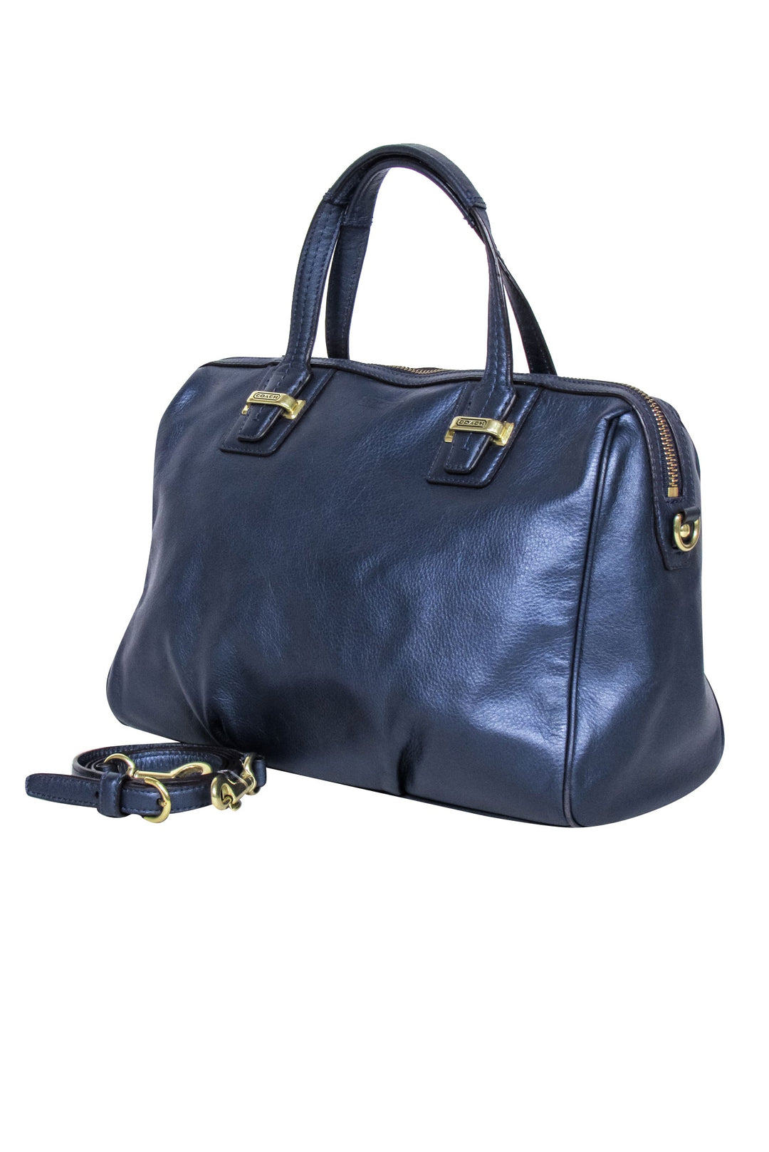 Coach Metallic Navy Blue Leather Satchel Bag Current Boutique