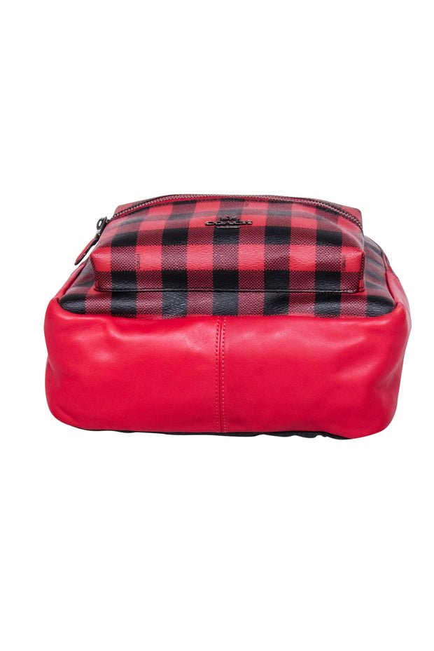 Current Boutique-Coach - Red & Black Gingham Print Medium Charlie Backpack