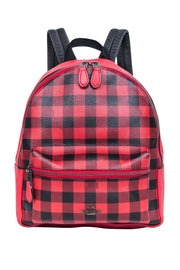 Current Boutique-Coach - Red & Black Gingham Print Medium Charlie Backpack
