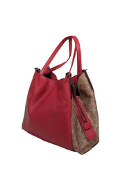 Current Boutique-Coach - Red Pebbled Leather w/ Tan Monogram Coated Canvas Shoulder Bag