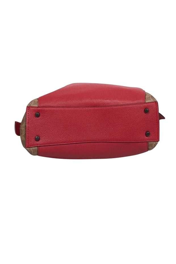 Current Boutique-Coach - Red Pebbled Leather w/ Tan Monogram Coated Canvas Shoulder Bag