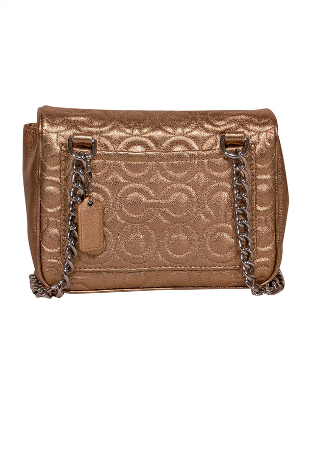 Current Boutique-Coach - Rose Gold Metallic Leather Monogram Stitched Shoulder Bag