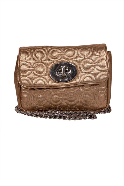 Current Boutique-Coach - Rose Gold Metallic Leather Monogram Stitched Shoulder Bag