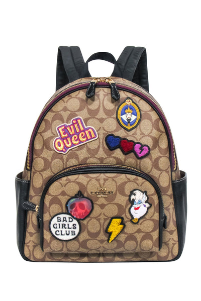 Current Boutique-Coach - Tan Monogram Coated Canvas Backpack w/ Disney's Villain Court Patches