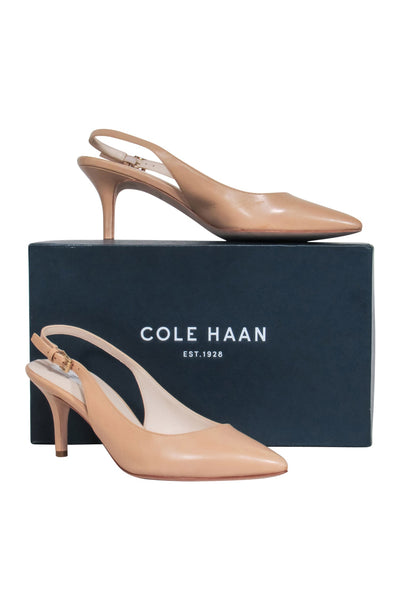 Current Boutique-Cole Haan - Beige Leather Pointy-Toe Sling-Back Kitten Heels Sz 8