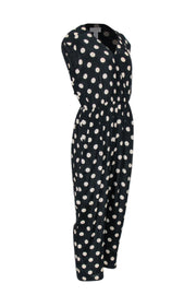 Current Boutique-Corey Lynn Calter - Black & Beige Sleeveless Polka Dot Wrap Jumpsuit Sz L