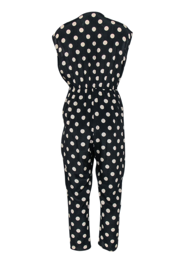 Current Boutique-Corey Lynn Calter - Black & Beige Sleeveless Polka Dot Wrap Jumpsuit Sz L