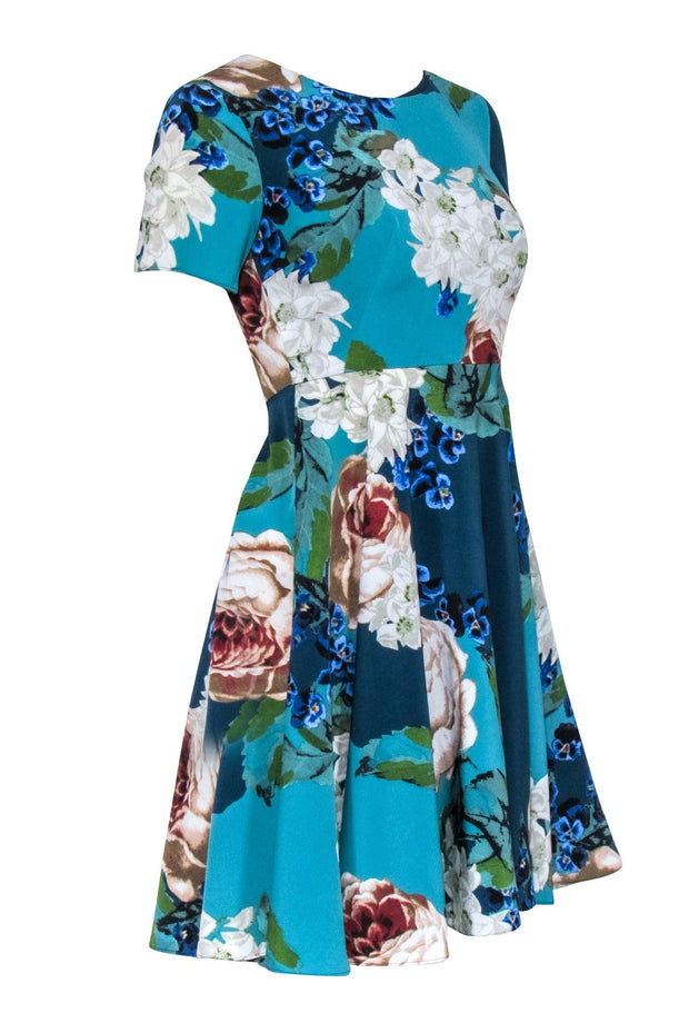Current Boutique-Corey Lynn Calter - Short Sleeve A-line Blue Floral Dress Sz 0
