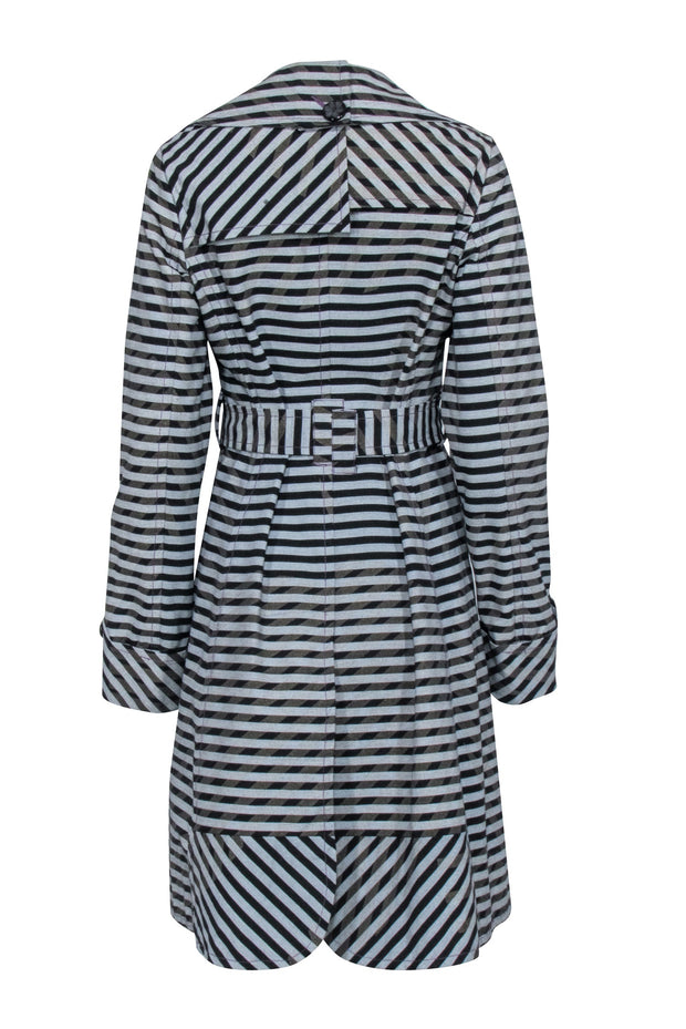 Current Boutique-Custo - Grey, Black, & Green Striped Trench Coat Sz 4