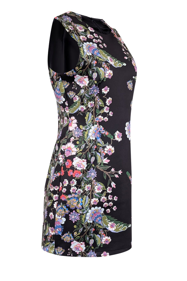 Current Boutique-Cynthia Rowley - Black & Multicolor Floral Print Sleeveless Bodycon Mini Dress Sz 8