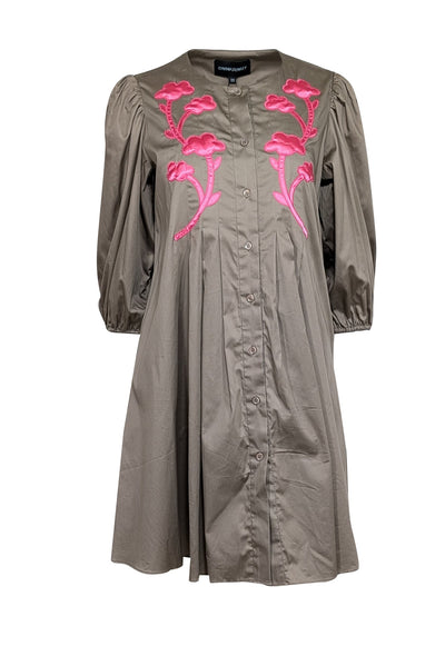 Current Boutique-Cynthia Rowley - Khaki & Pink Embroidered Detail Dress Sz XS