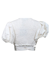 Current Boutique-Cynthia Rowley - White Taffeta Smocked Wrap Top Sz M