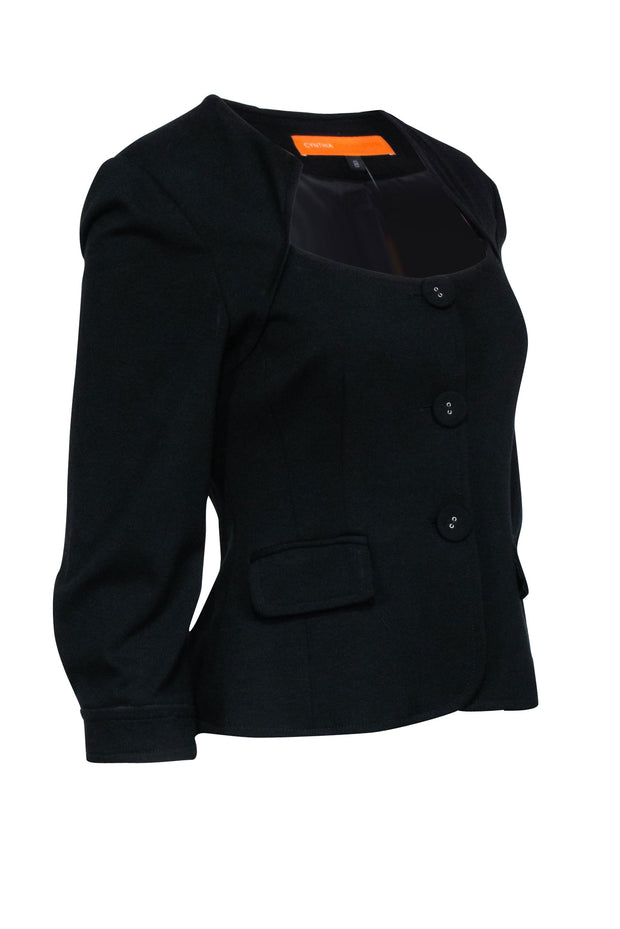 Current Boutique-Cynthia Steffe - Black Scoop Neckline Button Blazer Sz 8