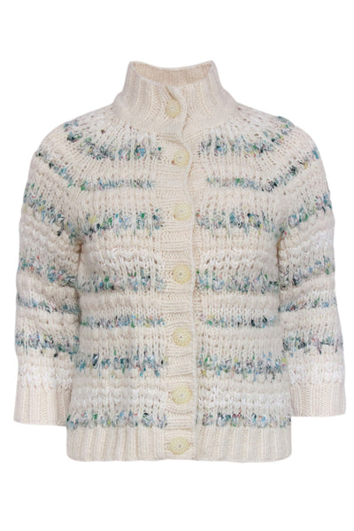 Current Boutique-Cynthia Steffe - Ivory & Multi Color Woven Button Front Cardigan Sz M