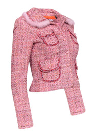 Current Boutique-Cynthia Steffe - Pink Tweed Rabbit Fur Trim Blazer Sz XS