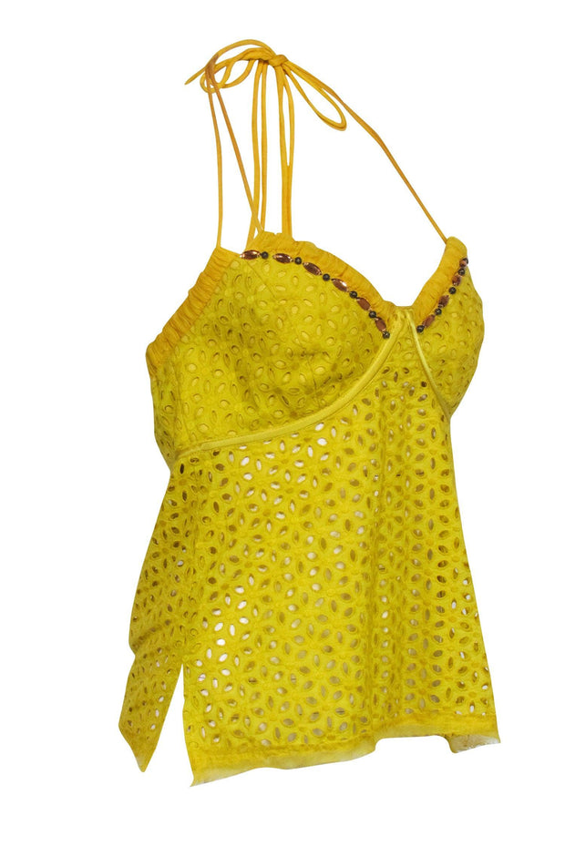 Current Boutique-Cynthia Steffe - Yellow Eyelet Beaded Halter Top Sz 8