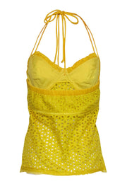 Current Boutique-Cynthia Steffe - Yellow Eyelet Beaded Halter Top Sz 8