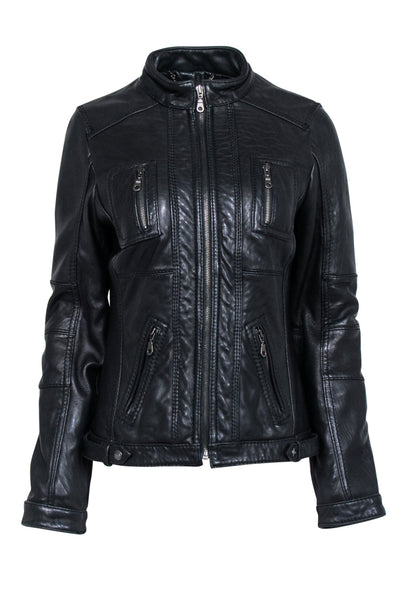 Current Boutique-DKNY - Black Leather Biker Jacket Sz M