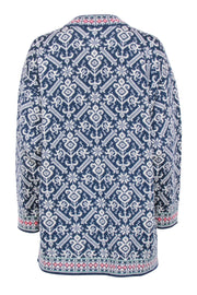 Current Boutique-Dale of Norway - Blue & Cream Print Button Front Sweater Sz L