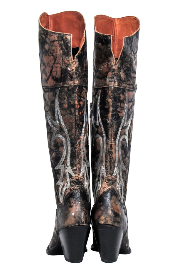 Current Boutique-Dan Post - Brown & Black Crackle Jilted Tall Boots Sz 9
