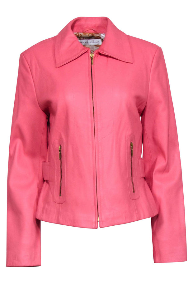 Current Boutique-Dana Buchman - Coral Pink Leather Jacket Sz 14
