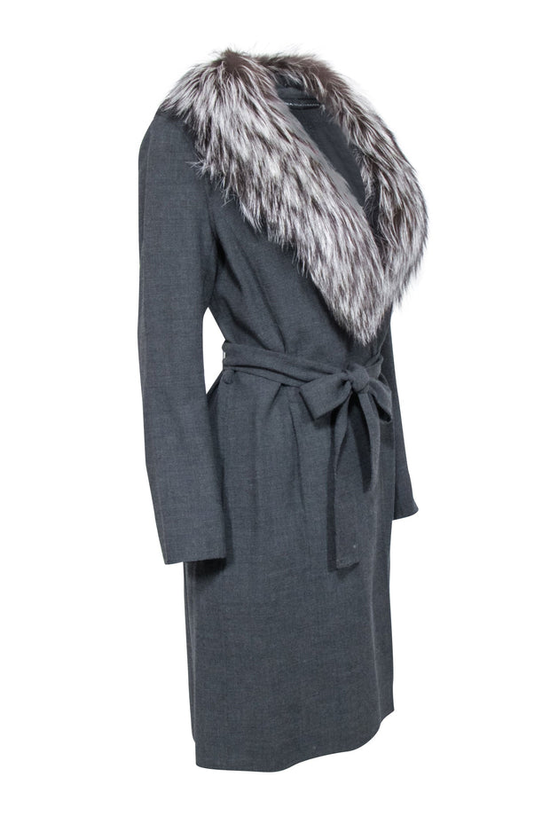 Current Boutique-Dana Buchman - Grey Fox Fur Trim Coat Sz 8