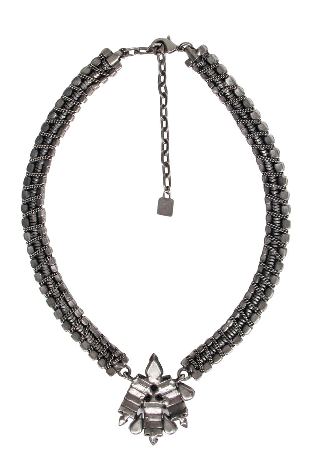 Current Boutique-Dannijo - Gunmetal Silver Necklace w/ Jewel Detail