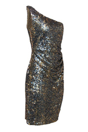 Current Boutique-David Meister - Gold & Blue Sequin One Shoulder Dress Sz 8