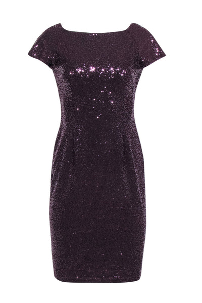 Current Boutique-David Meister - Plum Sequined Dress w/ Knotted Back Sz 6