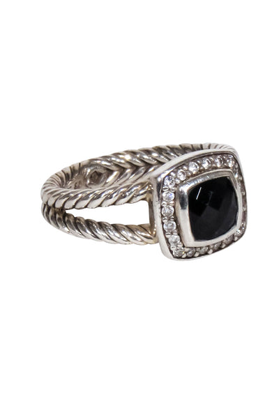 Current Boutique-David Yurman - Silver & Black Petite Albion Ring w/ Pavé Diamonds Sz 7