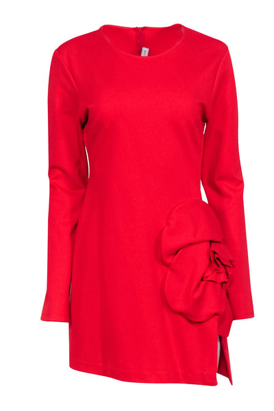 Current Boutique-Delficollective - Red Long Sleeve Mini Dress w/ Side Cut Out Rose Detail Sz L