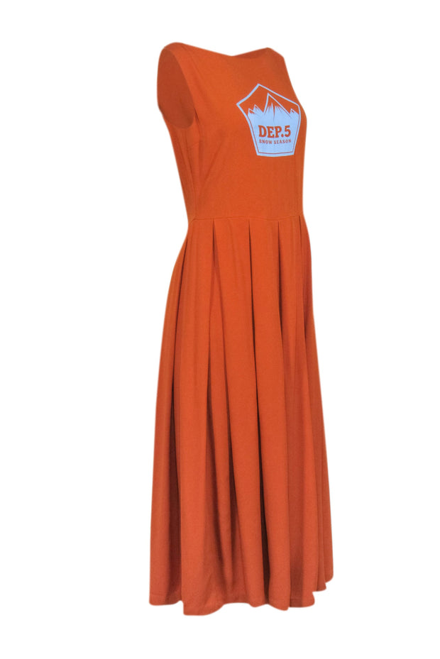 Current Boutique-Department 5 - Orange Crepe Sleeveless Pleated Bottom Dress Sz S