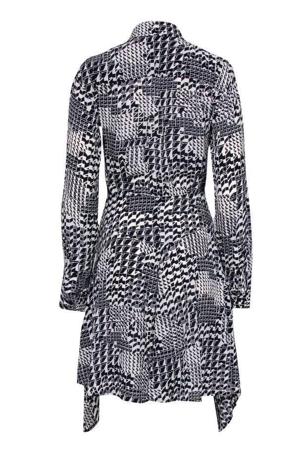 Current Boutique-Derek Lam - Black & Cream Print Button Front Wrap Tie Bottom Dress Sz 0