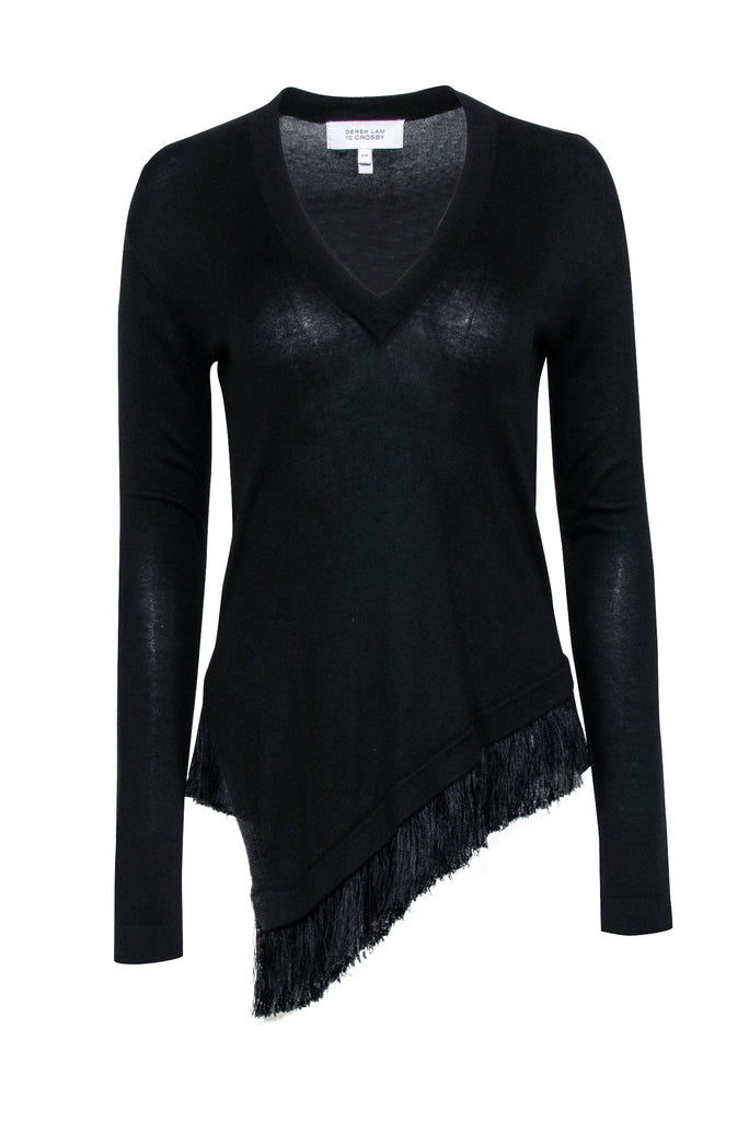 Derek Lam - Black Knit Top w/ Fringe Hem Sz P