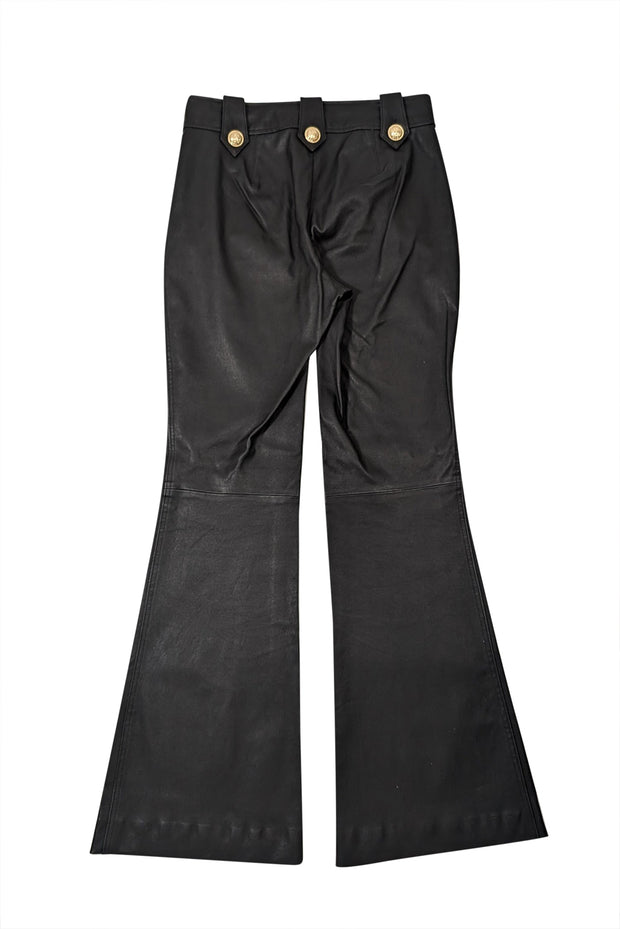 Current Boutique-Derek Lam - Black Leather Flare Pants w/ Gold Buttons Sz 4