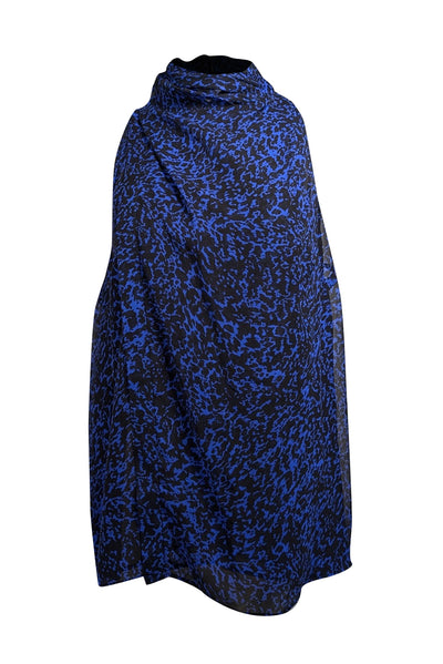 Current Boutique-Derek Lam - Blue & Black Print Cowl Mock Neckline Top Sz 8