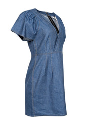 Current Boutique-Derek Lam - Blue Cotton & Linen Blend Short Sleeve Mini Dress Sz 10