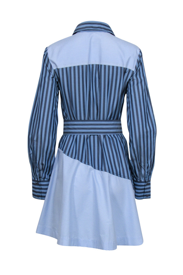 Current Boutique-Derek Lam - Blue Mixed Stripe Print Belted Shirt Dress Sz 8