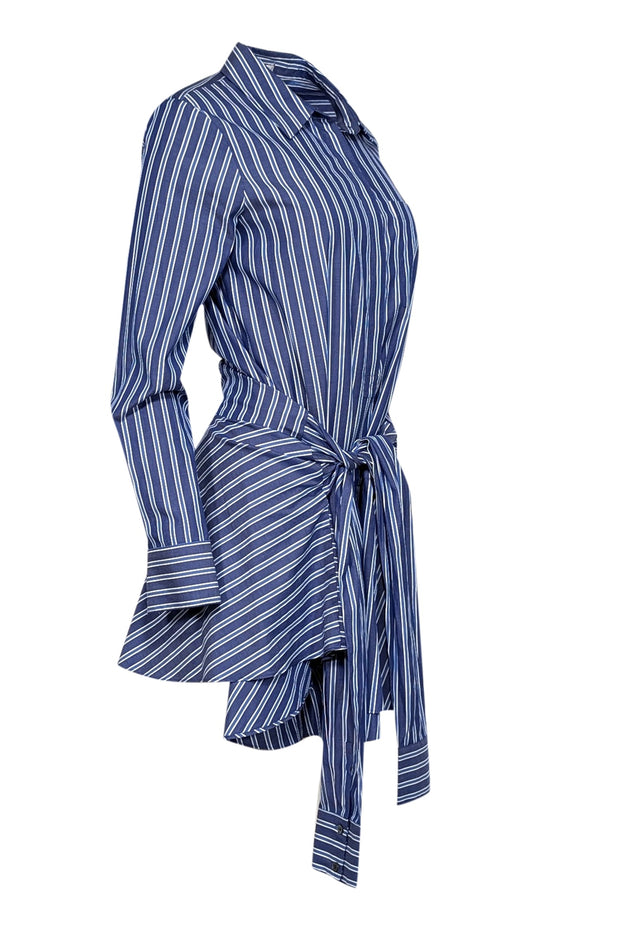 Current Boutique-Derek Lam - Blue & White Stripe Print Belted Shirt Dress Sz 6