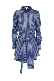 Current Boutique-Derek Lam - Blue & White Stripe Print Belted Shirt Dress Sz 6