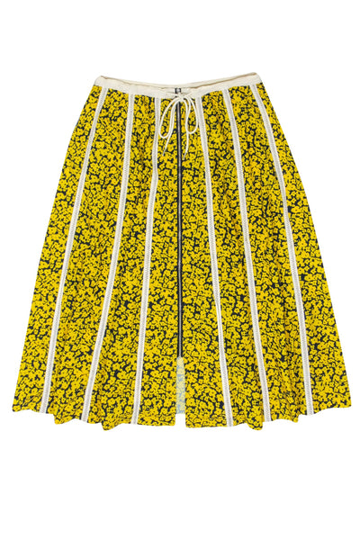 Derek Lam Collective - Dark Navy & Yellow Floral Print Zip Front Skirt Sz 4