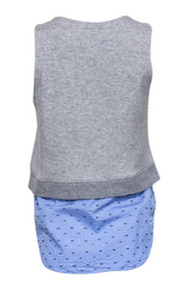 Current Boutique-Derek Lam - Grey Sleeveless Knit Top w/ Blue Swiss Dot Shirting Sz S