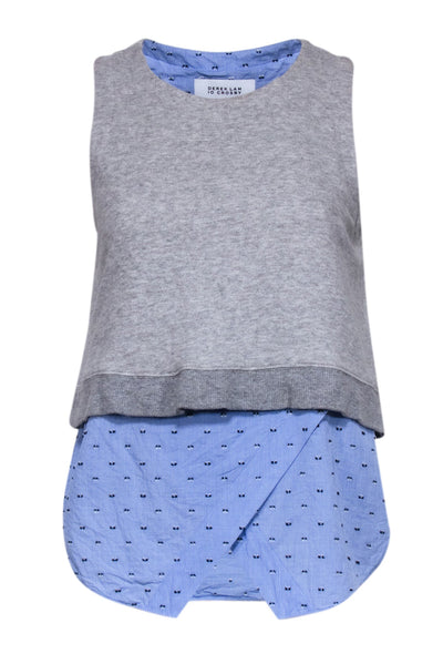 Derek Lam - Grey Sleeveless Knit Top w/ Blue Swiss Dot Shirting Sz S