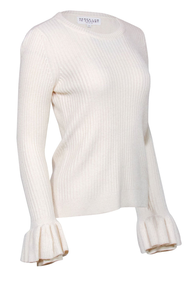 Current Boutique-Derek Lam - Ivory Ribbed Knit Bell Sleeve Sweater Sz S