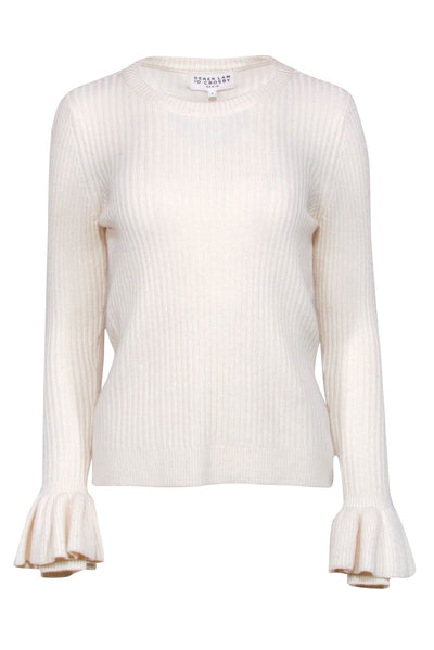 Current Boutique-Derek Lam - Ivory Ribbed Knit Bell Sleeve Sweater Sz S